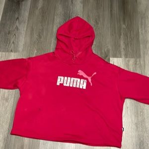 Hot pink, Puma sweatshirt, silver embroidery saying puma